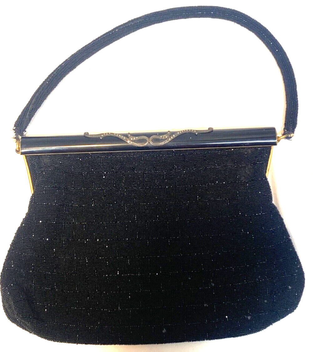 Vintage CHUNN 43. Rue Richer Paris - France Black Beaded Purse Handbag